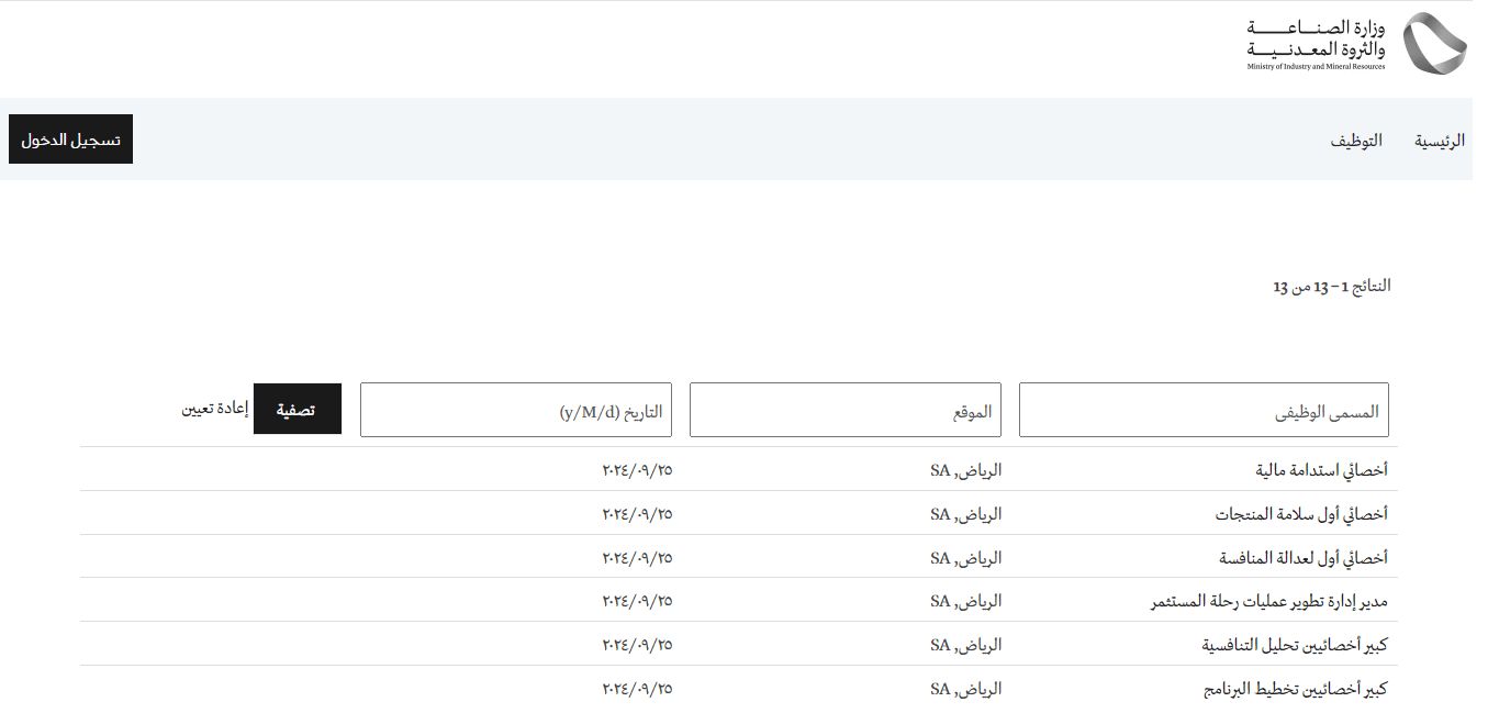 وظائف وزارة الصناعة والثروة المعدنية