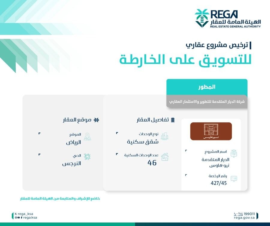 ترخيص مشروع الديار المتقدمة نيو هاوس على الخارطة