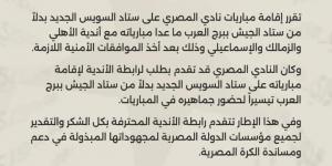 باستثناء مباريات الأندية الجماهيرية.. نقل لقاءات المصري البورسعيدي إلى ستاد السويس الجديد