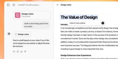 OpenAI تعلن ميزة Canvas لتحسين الكتابة والبرمجة عبر ChatGPT