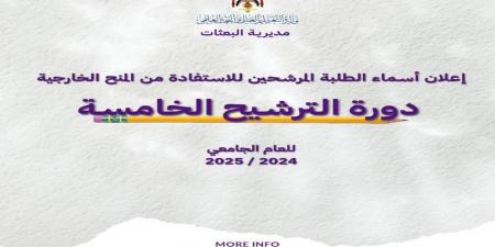 إعلان نتائج ترشيح الدورة الخامسة  للمنح الخارجية للعام الجامعي  2024-2025