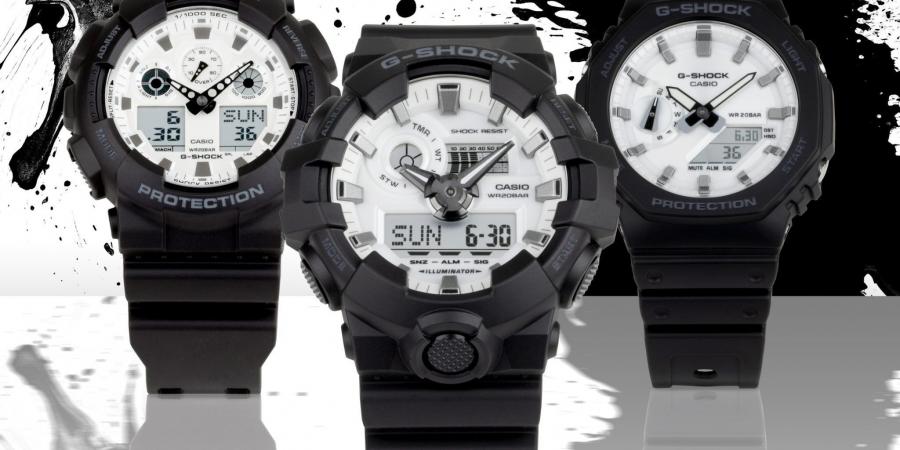 كاسيو تطلق مجموعة G-SHOCK الجديدة باللونين الأبيض والأسود مع مقاومة للصدمات والماء حتى عمق 200 متر