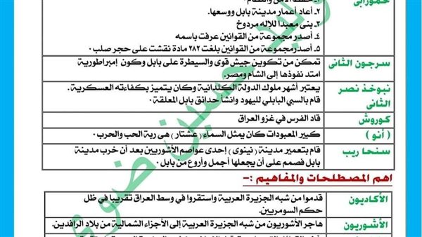 مراجعات نهائية.. مراجعة ليلة امتحان التاريخ في 13 ورقة لـ الصف الثاني الثانوي 5 مراجعات نهائية.. مراجعة ليلة امتحان التاريخ في 13 ورقة لـ الصف الثاني الثانوي
