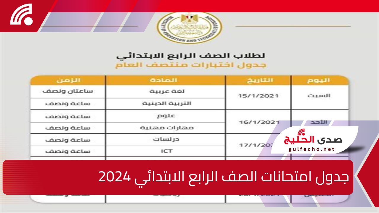 خبر يهم كل أوليا الأمور… جدول امتحانات الصف الرابع الابتدائي 2024 ترم اول القاهرة وكل المحافظات وفقاً لبيان وزارة التربية والتعليم