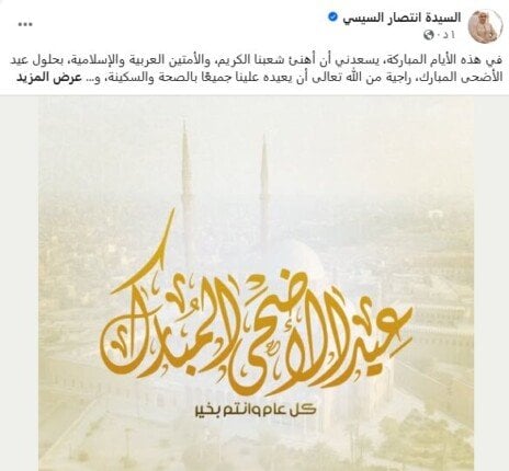 السيدة انتصار السيسي تُهنئ الأمتين العربية والإسلامية بعيد الأضحى 6 1749198914 293 السيدة انتصار السيسي تُهنئ الأمتين العربية والإسلامية بعيد الأضحى