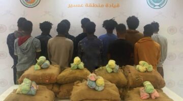 ضبط 12 مخالفاً لنظام أمن الحدود بحوزتهم 216 كغم قات في عسير