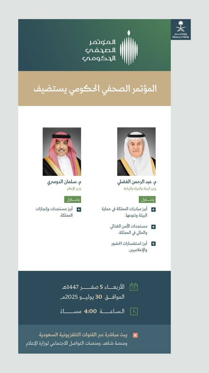 وزيرا البيئة والإعلام يتصدران المؤتمر الصحفي الحكومي اليوم لإعلان مستجدات هامة